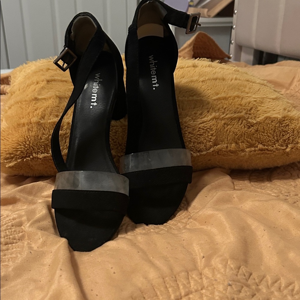 Temt Black and Gray Ankle Strap Heels